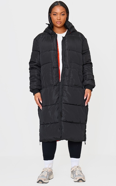 Plus Black Maxi Contrast Hooded Puffer Jacket
