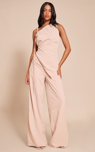 Tall Cream Woven One Shoulder Wide Leg Jumpsuit