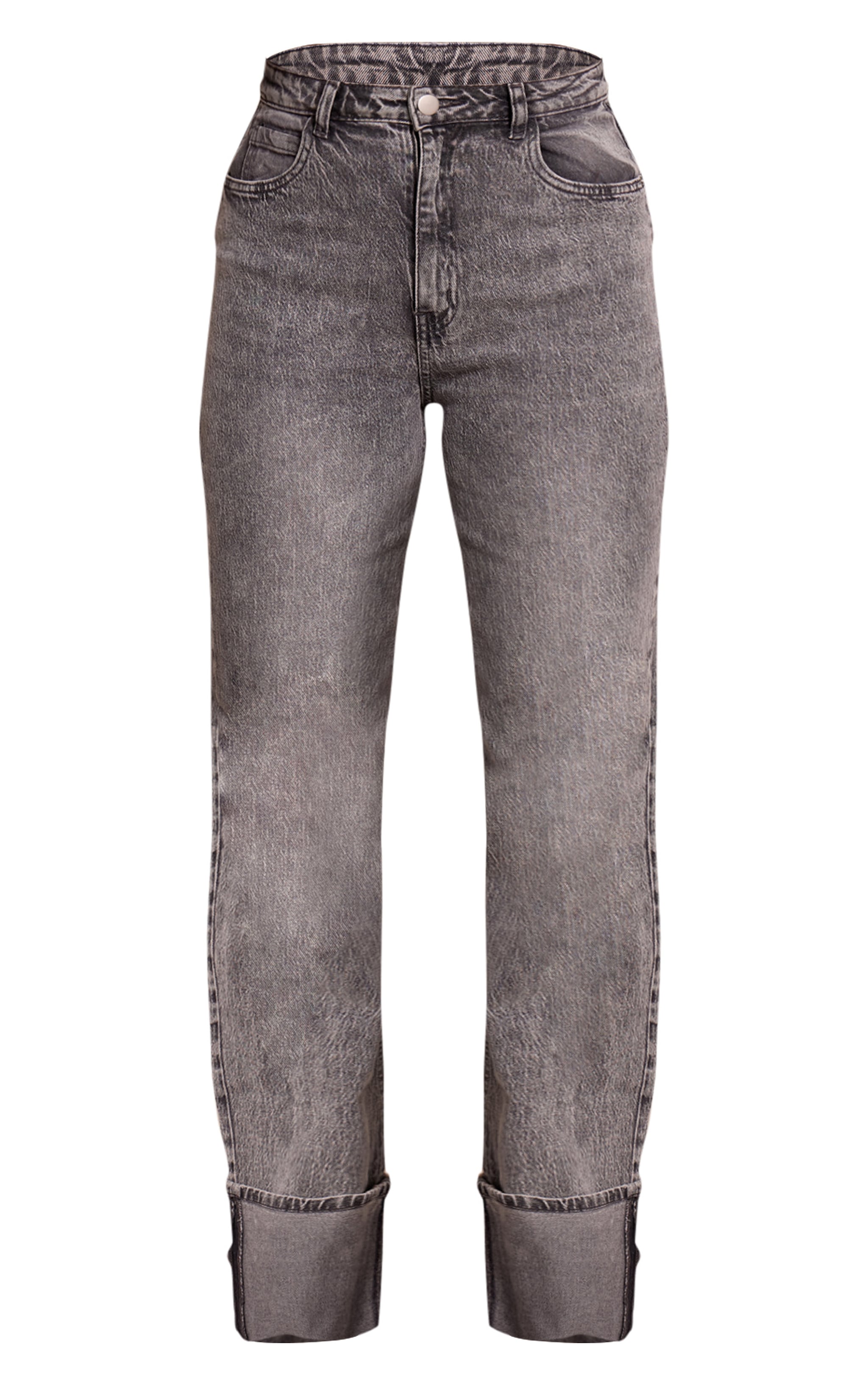 Tall Washed Grey Mid Rise Distressed Turn Up Hem Jeans image 5