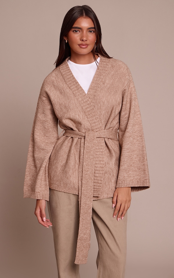 Oatmeal Tie Waist Oversized Cardigan