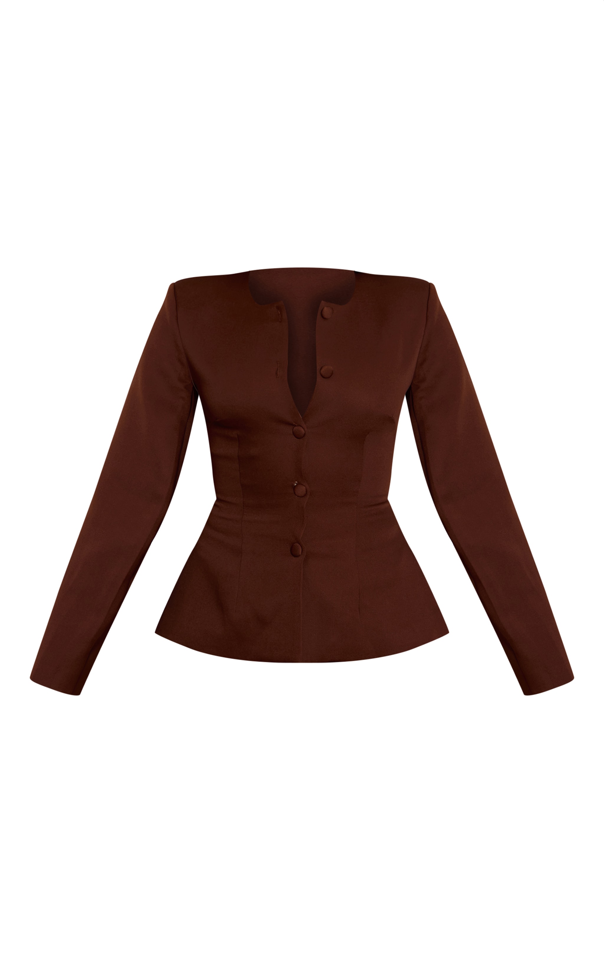 Blazer cintré tissé chocolat à manches cocon et boutons image 5