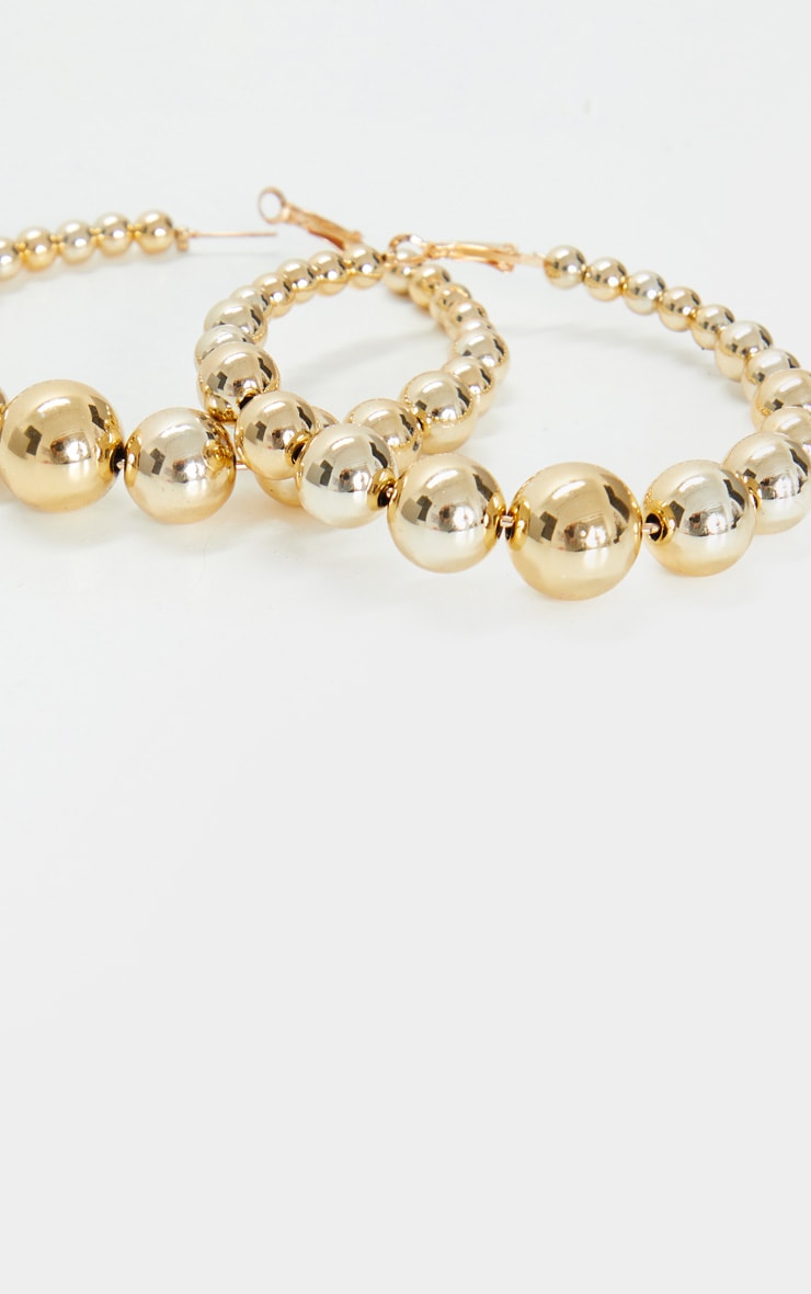 Gold Beaded Medium Hoop Earrings PrettyLittleThing USA