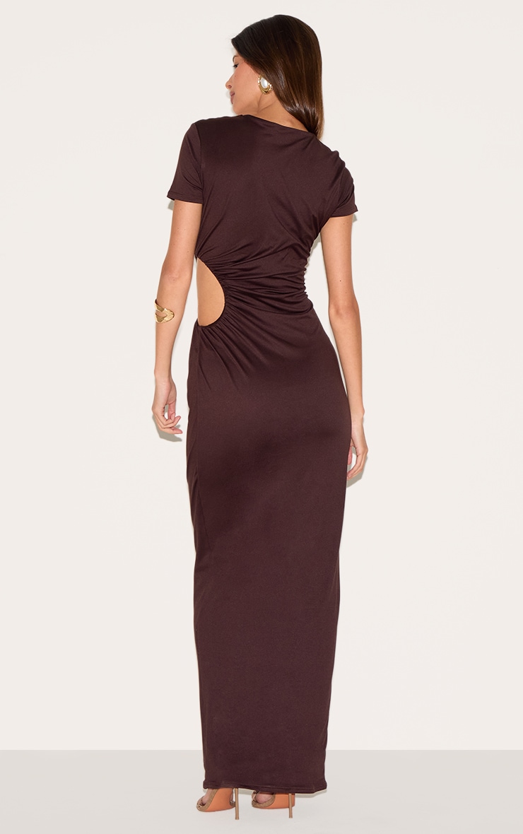 Chocolate Double Layer Soft Touch Cut Out Ruched Detail Maxi Dress image 2