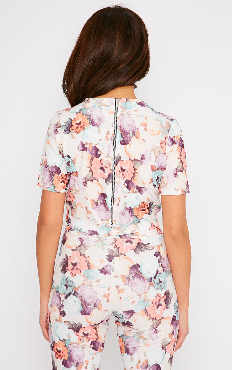 Louisa Cream Floral Wrap Front Crop Top PrettyLittleThing