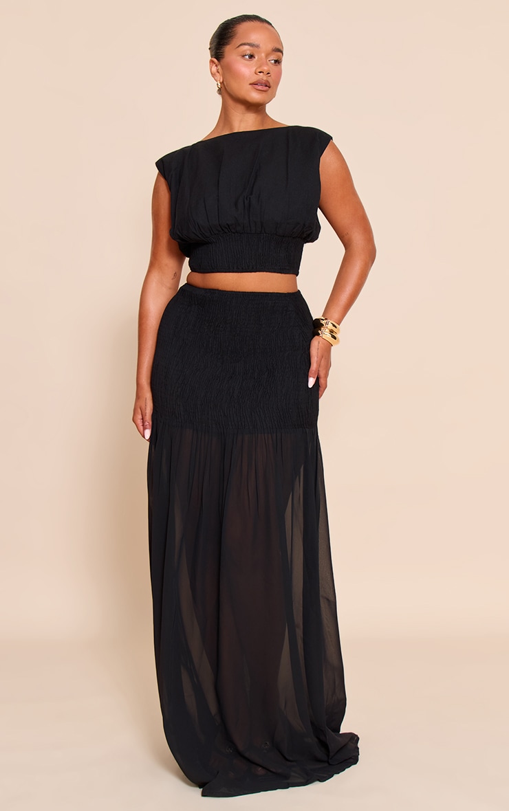 Shape black Boat Neck Shirred Cinched Waist Top image 3