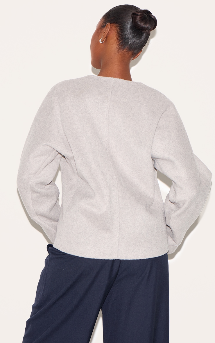 Grey Wool Look Button Up V Neck Jacket image 2