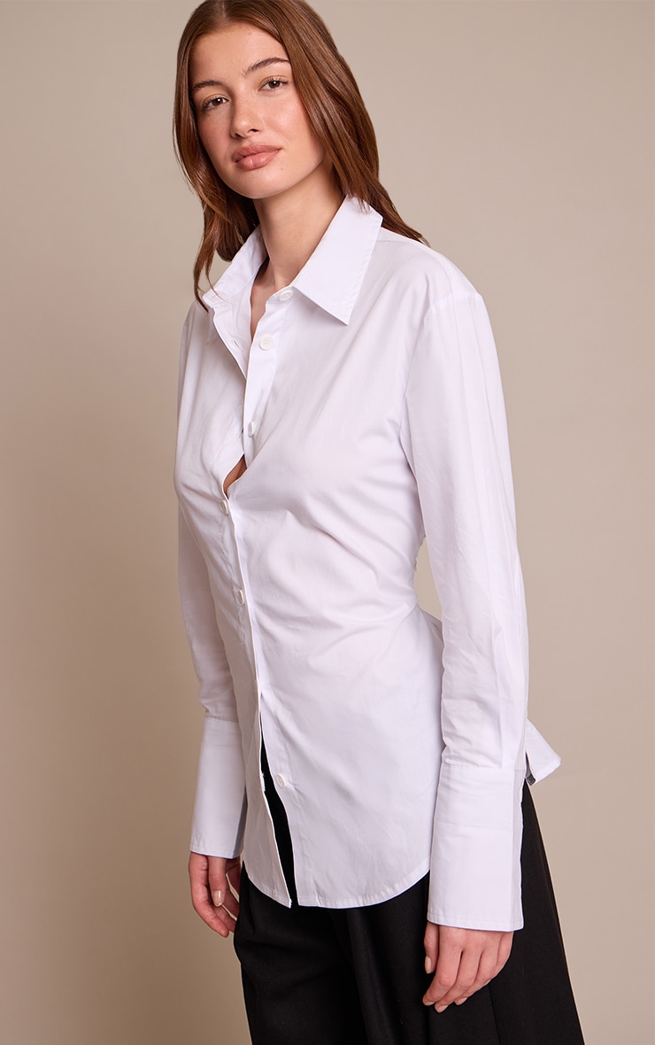 White Fitted Tie Back Deep Cuff Shirt image 4