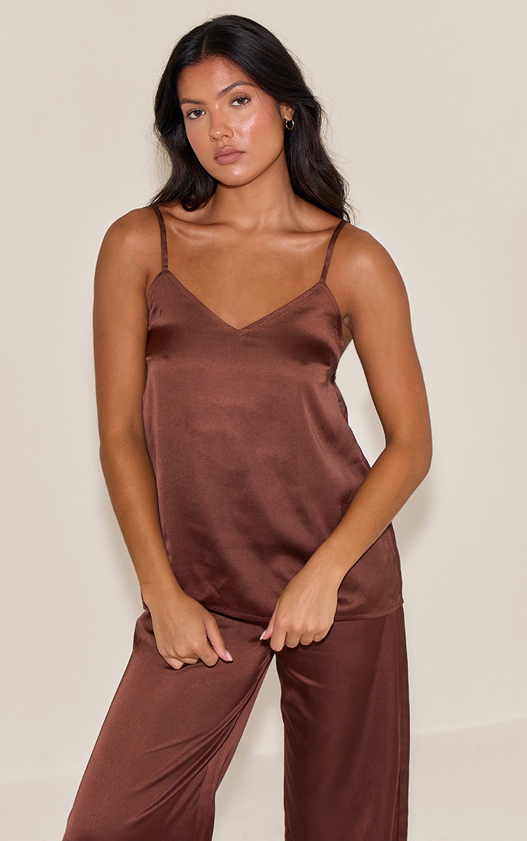 Chocolate Satin Cami And Trouser Pj Set image 1
