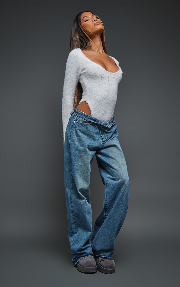 PRETTYLITTLETHING White Eyelash Knit Scoop Neck Bodysuit image 3