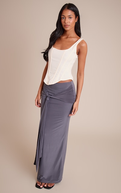 Tall Charcoal Slinky Knot Detail Maxi Skirt
