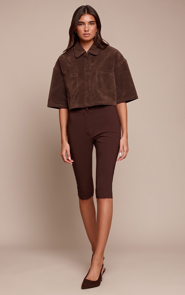 Dark Chocolate Stretch Woven Placket Detail Capri's image 2