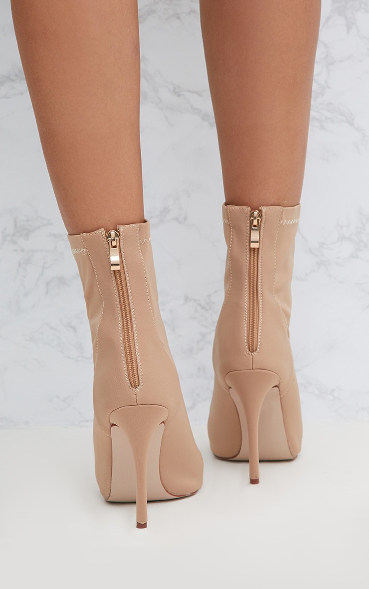 Nude Lycra Heeled Peep Toe Sock Boots PrettyLittleThing