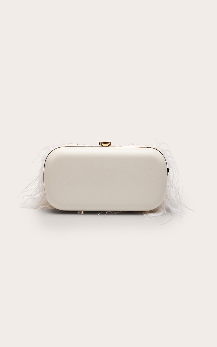 White Feather Trim Clutch Bag image 4