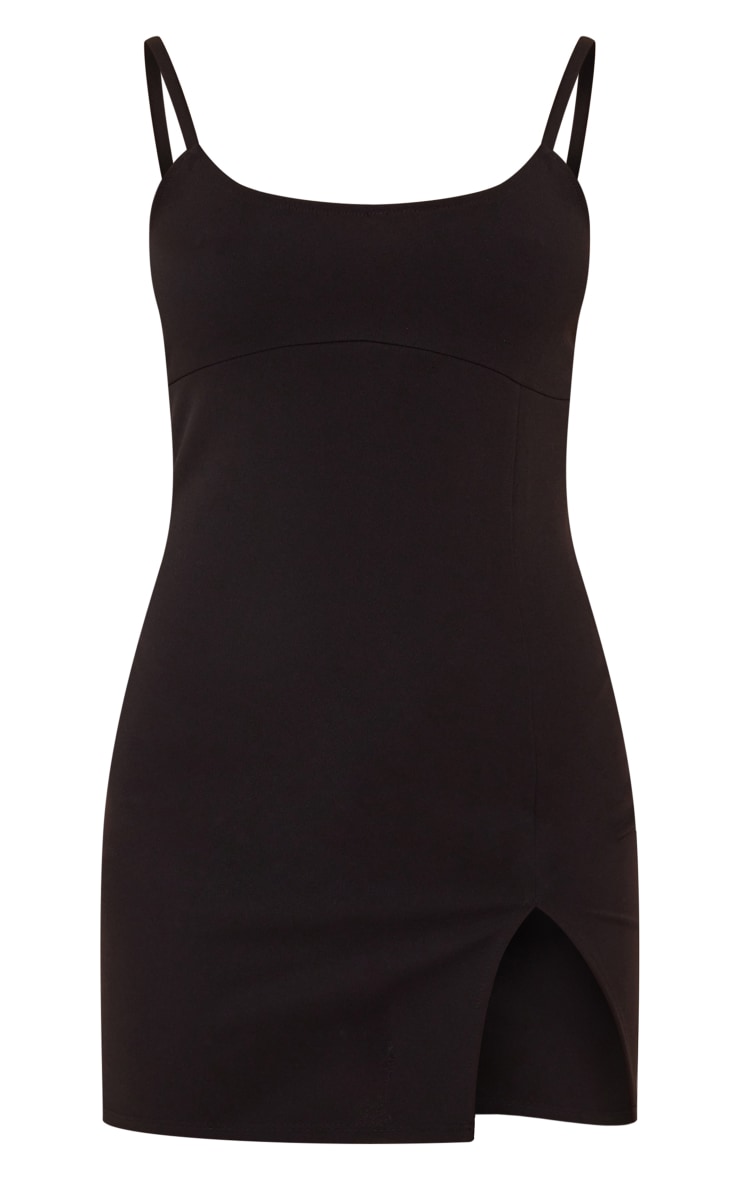 Black Crepe Split Hem Strappy Bodycon Dress image 5