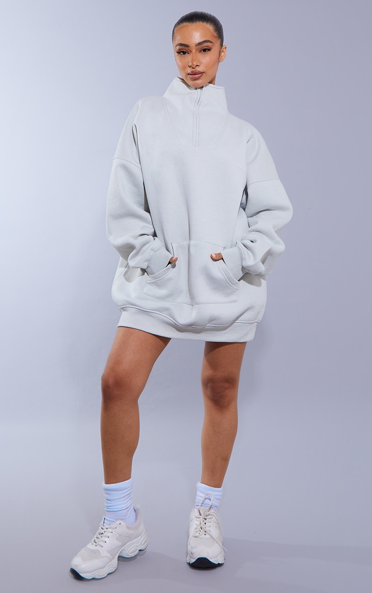Petite Light Grey Prettylittlething Quarter Zip Jumper Dress