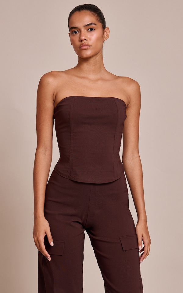 Dark Brown Stretch Woven Bandeau Corset