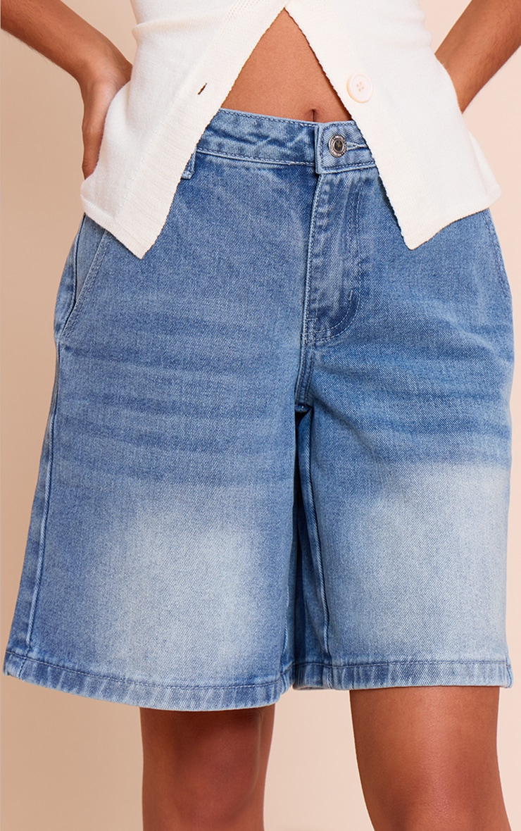 Petite Mid Blue Wash Denim Jorts image 5