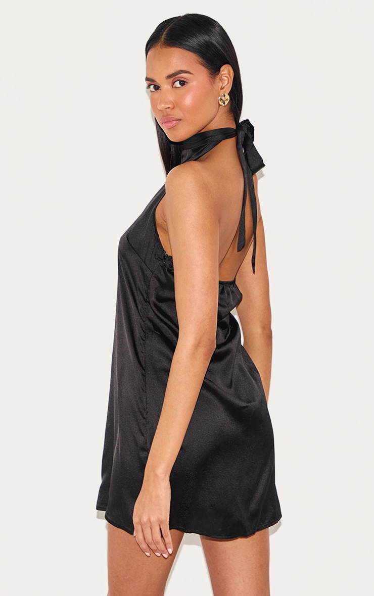 Black Halter neck Satin Bodycon Dress image 2