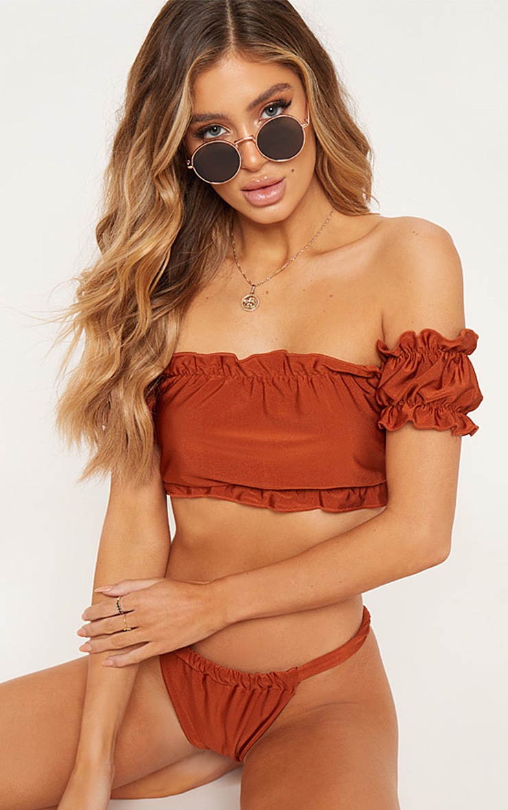 Rust Bardot Frill Bikini Top