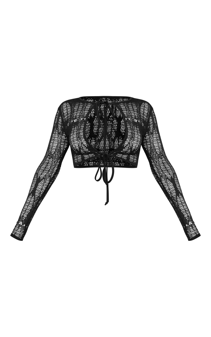 Black Fishnet Tie Front Crop Top image 5