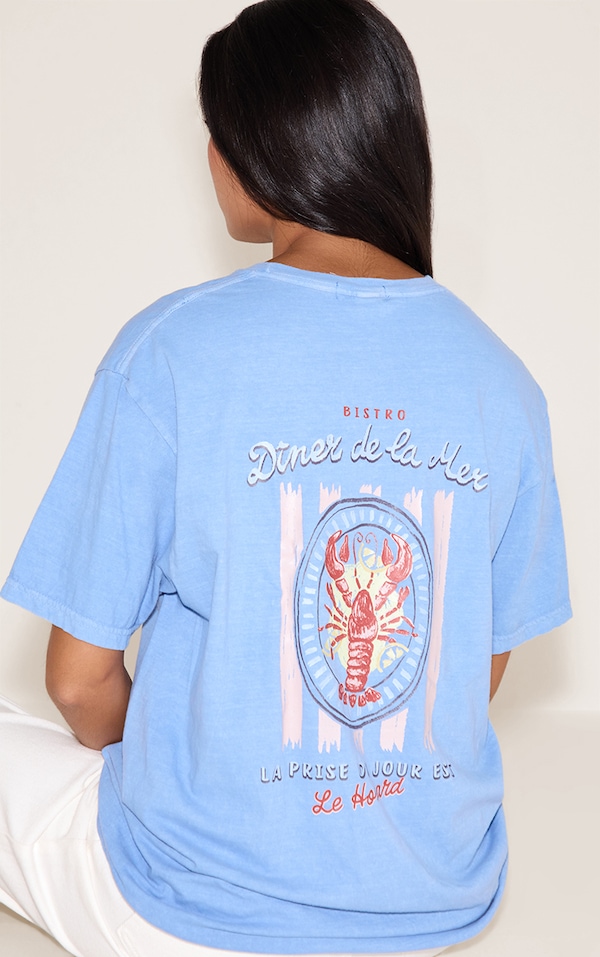 Sky Blue Lobster Graphic Oversized T-shirt