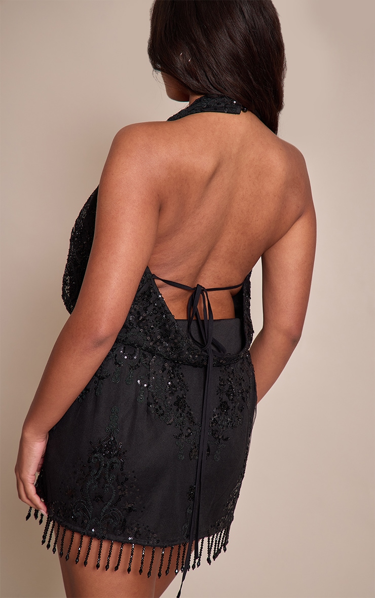 Shape Black Ornate Embellished Cowl Halter Neck Top image 2