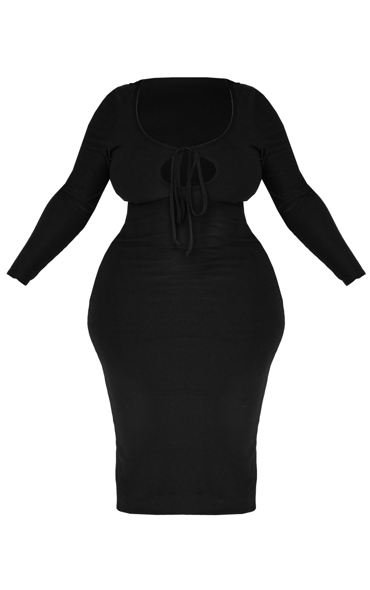 Plus Black Soft Touch Tie Front Long Sleeve Dress image 5