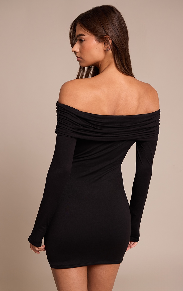 Robe moulante en jersey doux noir à col bardot image 2