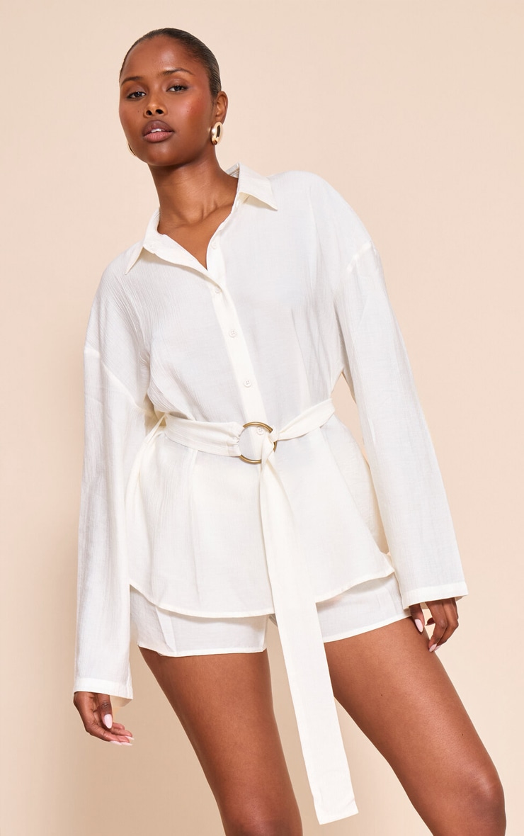Cream Textured Floaty Shorts image 1