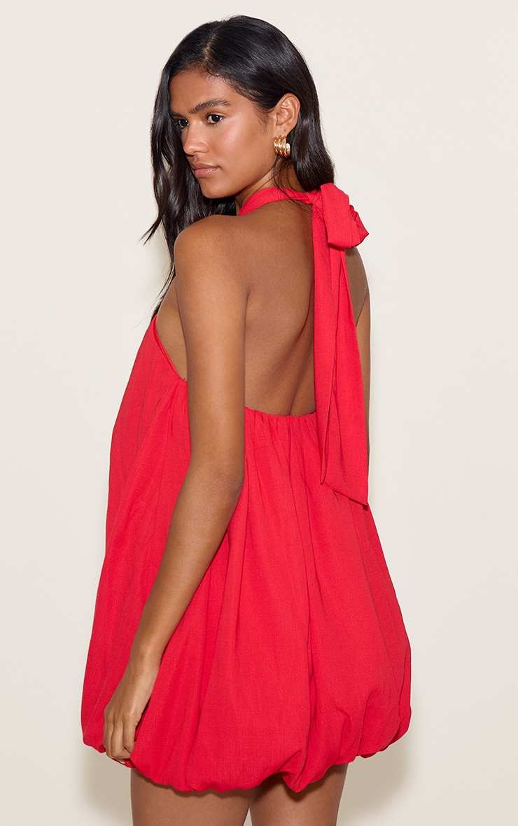 Red Halterneck Puffball Mini Dress image 2