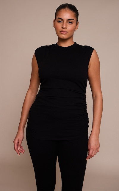 Plus Black Sculpt Ruched High Neck Top