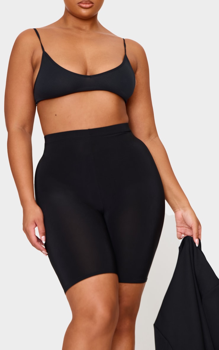 Plus Black Slinky High Waisted Cycle Shorts Plus Size PLT IRE