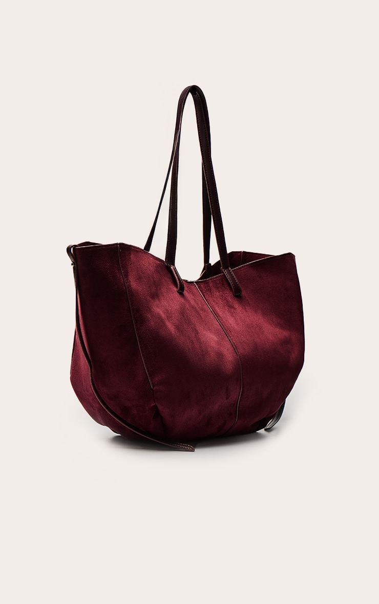 Tote bag en suédine prune à anses contrastantes image 3