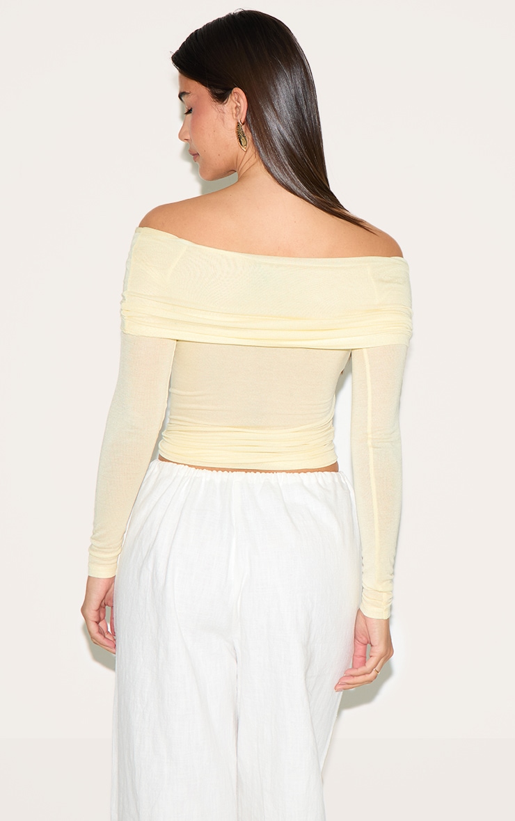 Lemon Sheer Soft Touch Fold Over Detail Bardot Long Sleeve Top image 2