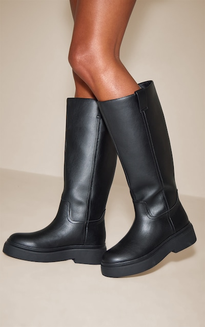 Black Chunky Straight Shaft Knee Boot