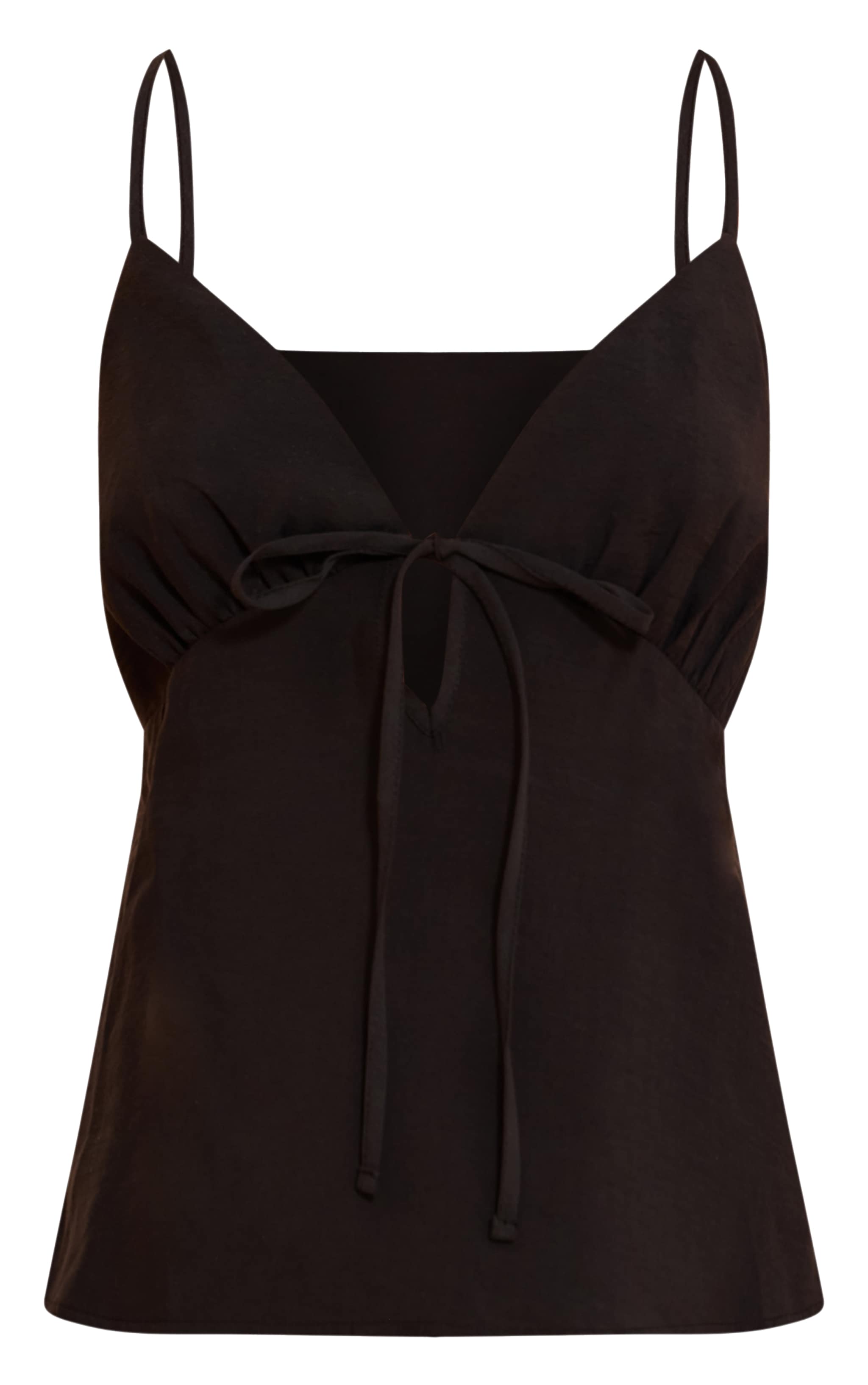 Black Woven Tie Front Floaty Cami Top image 5