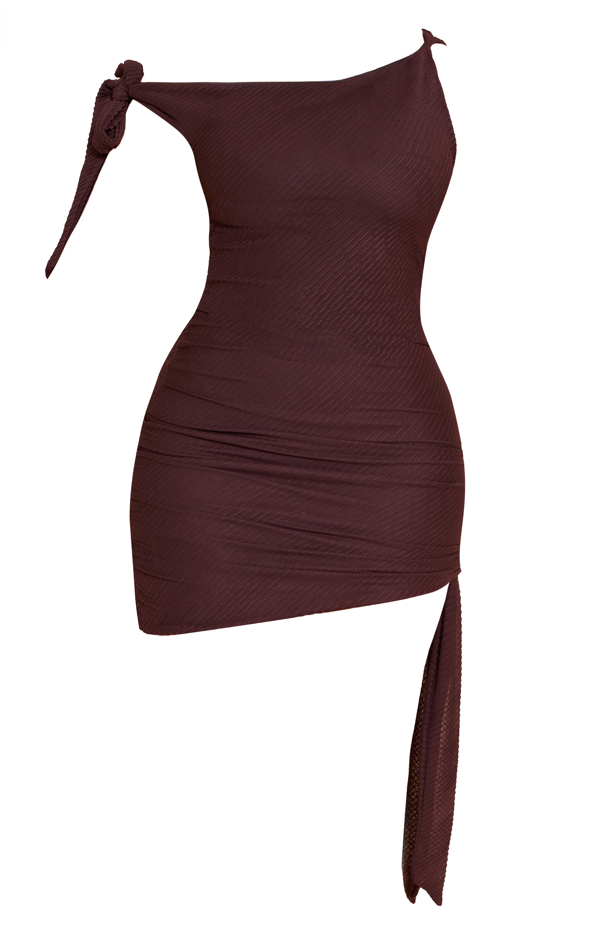 Shape Chocolate Textured Off Shoulder Tie Side Mini Dress image 5