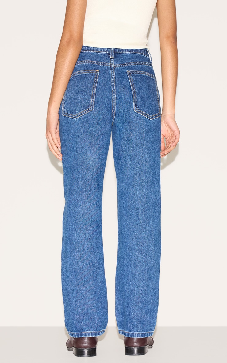 PRETTYLITTLETHING Petite Dark Blue High Waist Straight Leg Jeans image 3