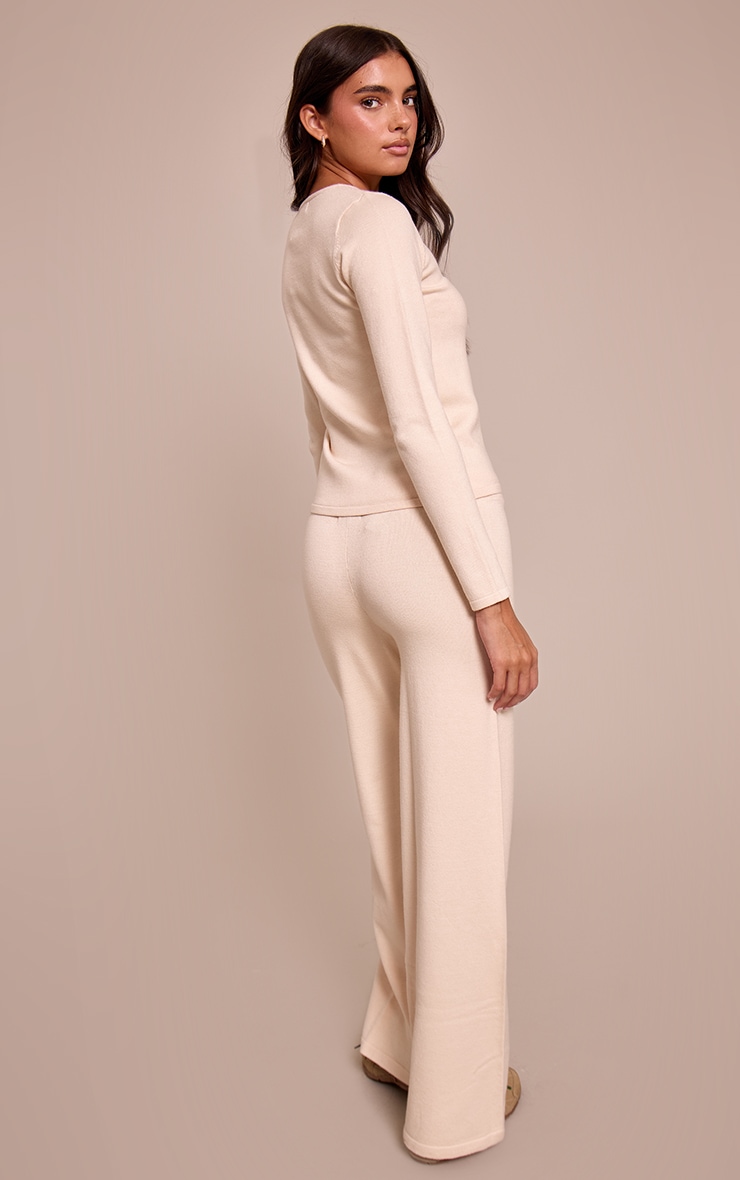 Cream Drawstring Waist Fine Knit Pants image 3