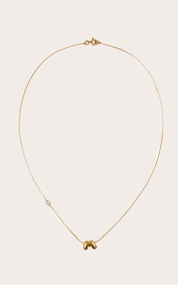 Gold Water Resistant Bubble Initial M Necklace image 2