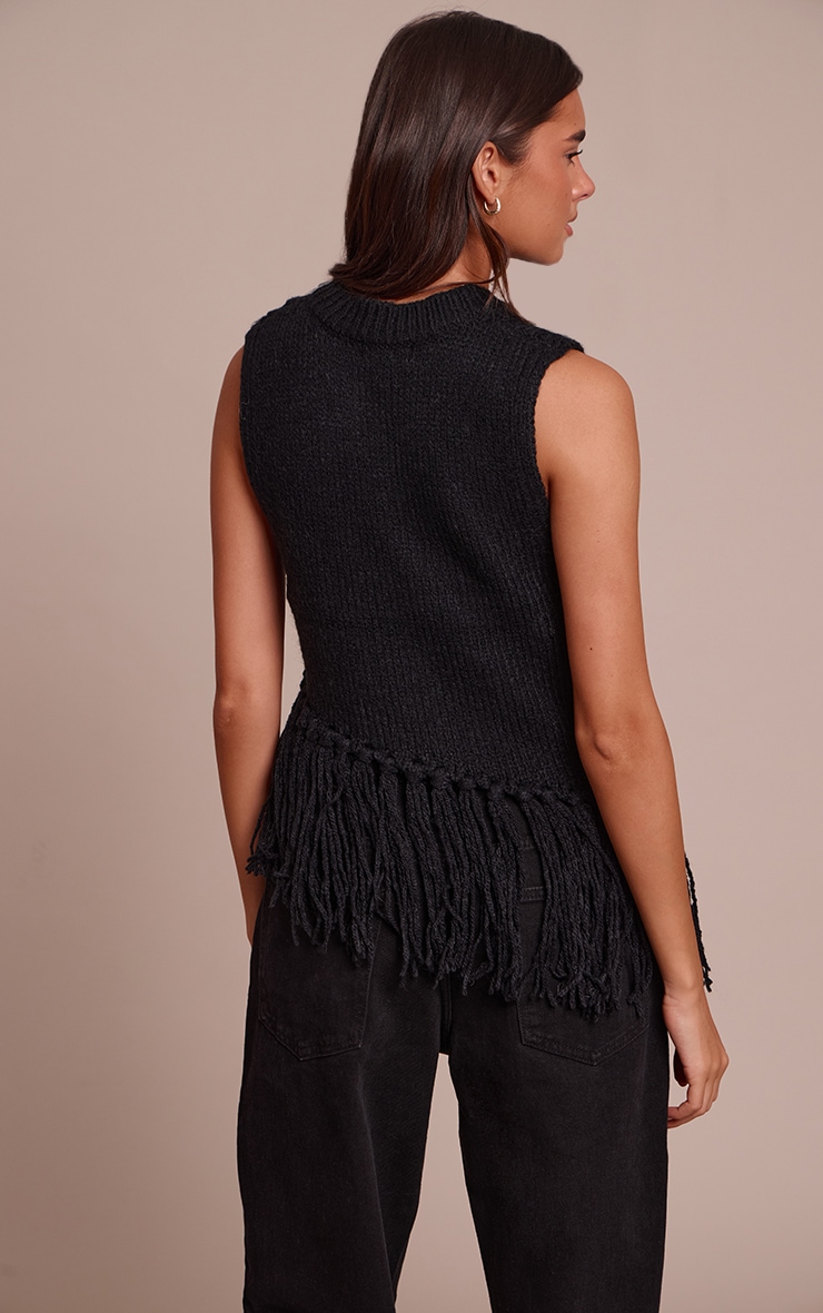Pull noir sans manches à franges image 2