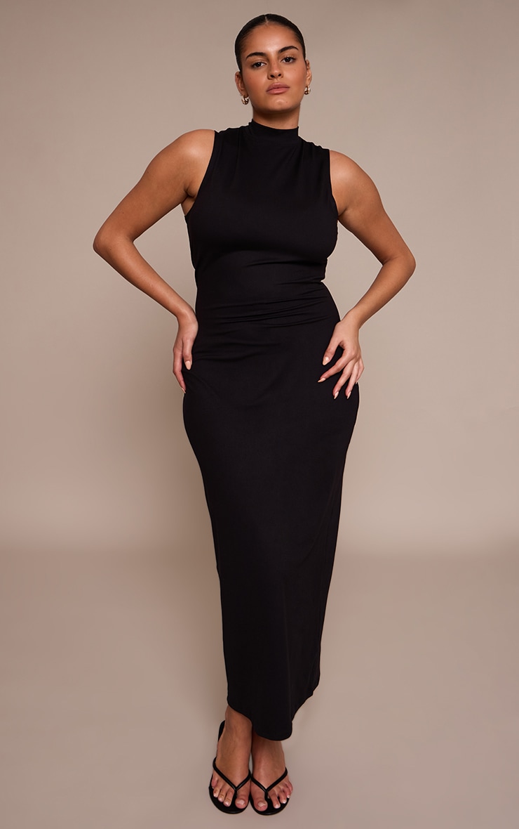 Plus Black Sculpt High Neck Maxi Dress image 3