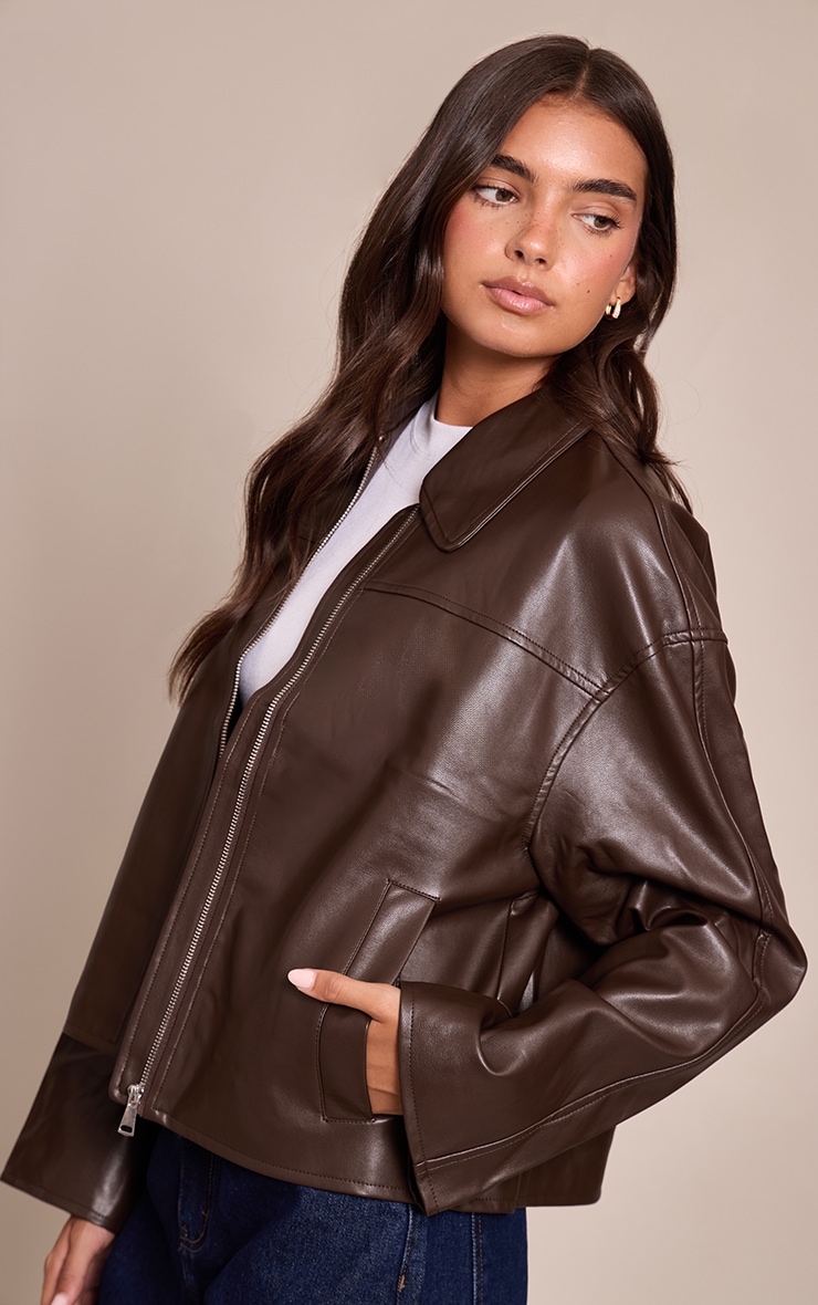Chocolate Zip Through Pu Jacket image 4