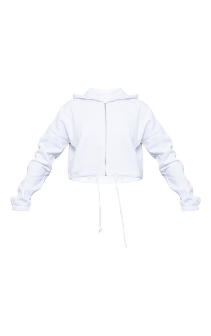 White Toggle Waist Zip Up Cropped Hoodie image 5