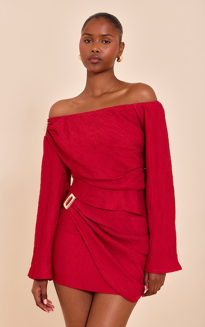Mini-jupe texturée rouge tomate à taille mi-haute