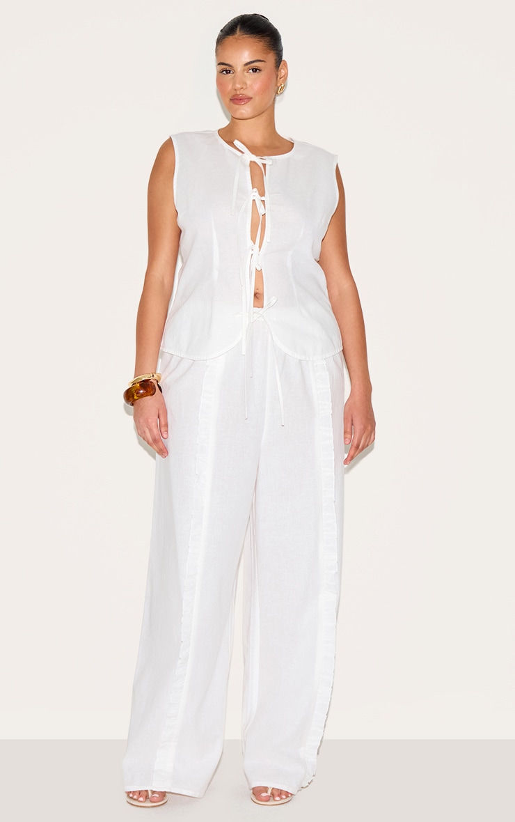 Plus White Wide Leg Drawstring Pants image 1