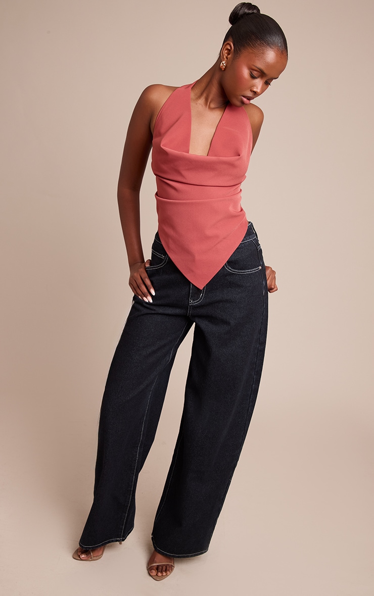 Dusty Rose Woven Halterneck Cowl Long Top image 3