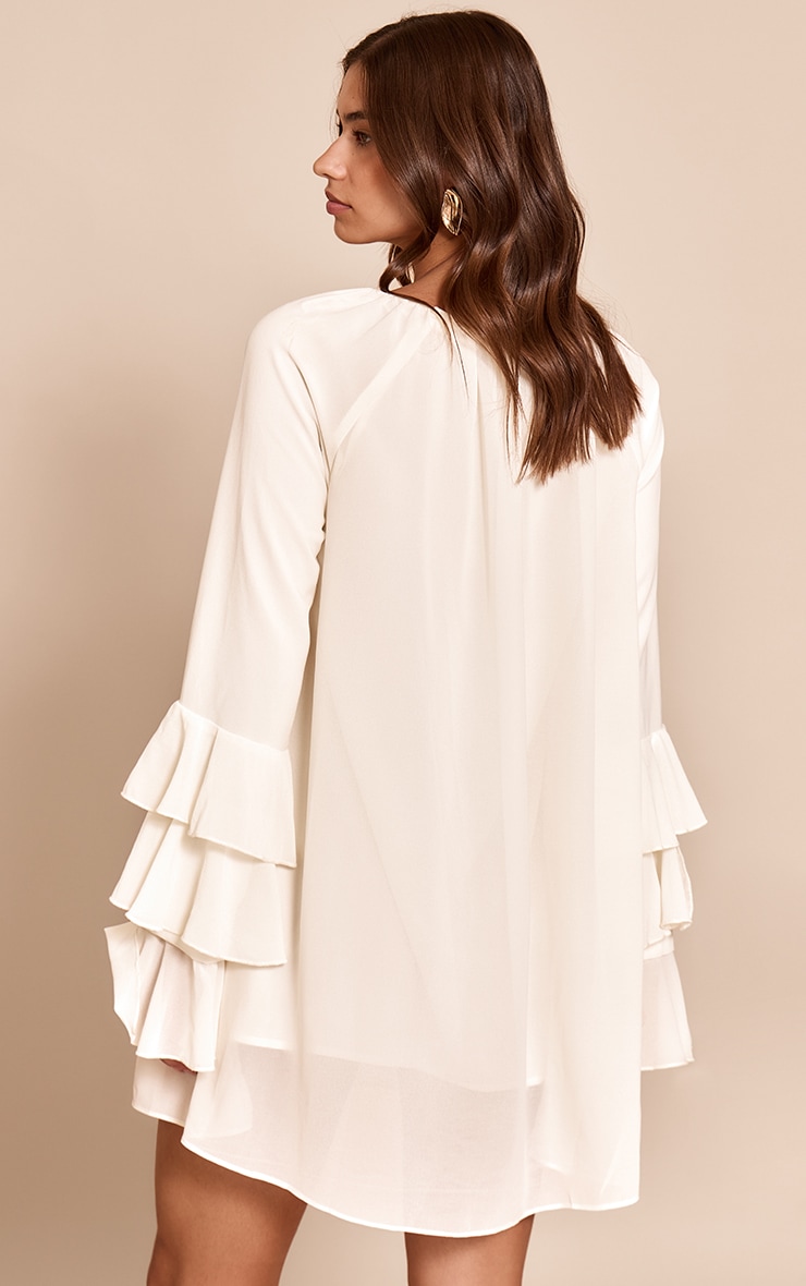 Cream Chiffon Frill Sleeve Detail Shift Dress image 2