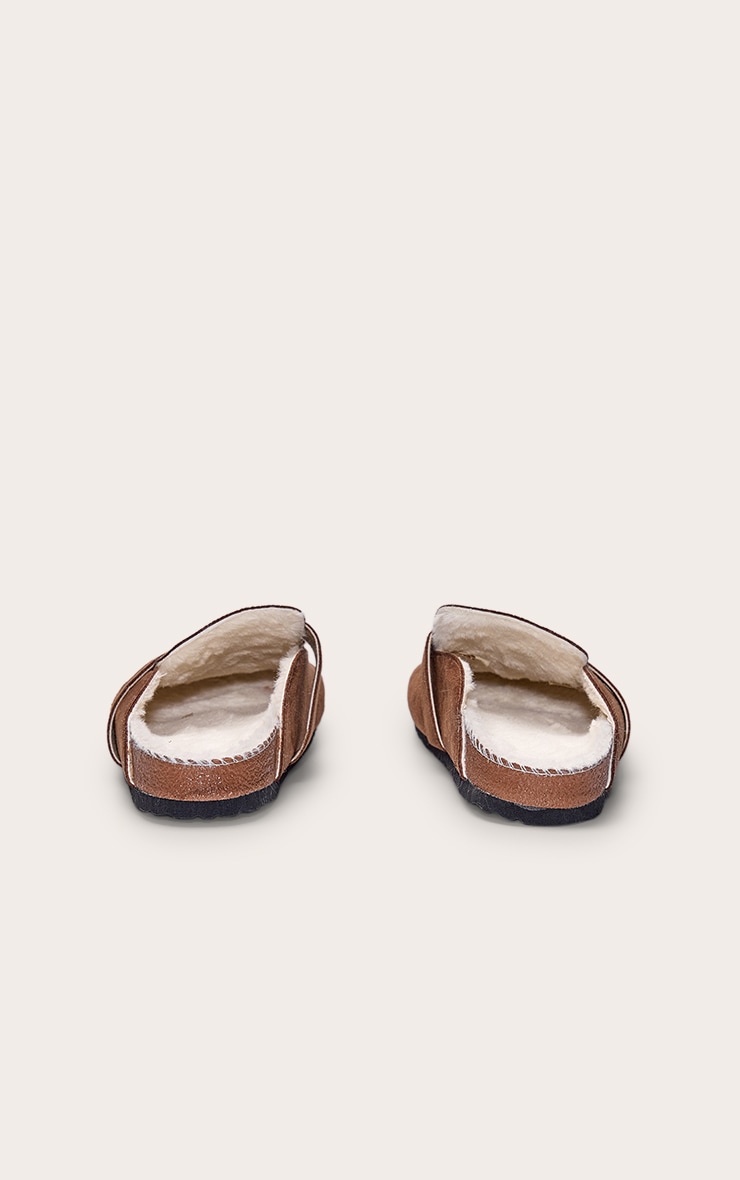 Tan Faux Suede Faux Fur Lined Mules image 4