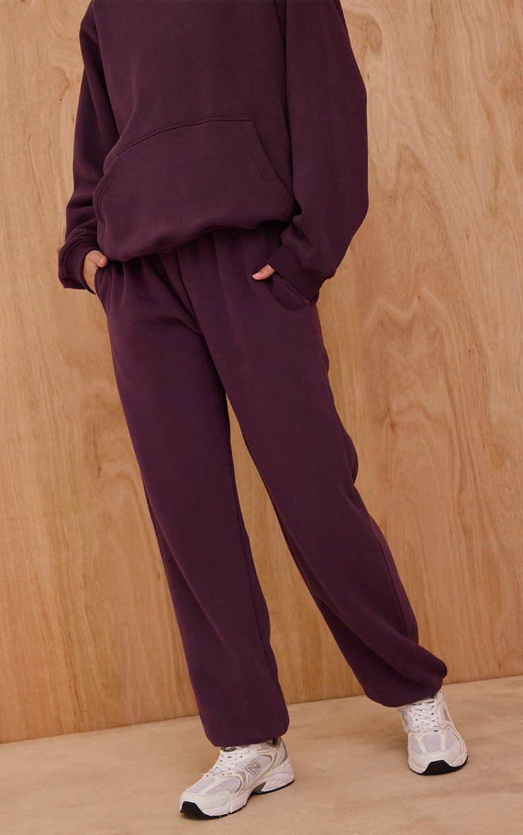 Plum Cotton Fleece Cuffed Sweat Pants image 2